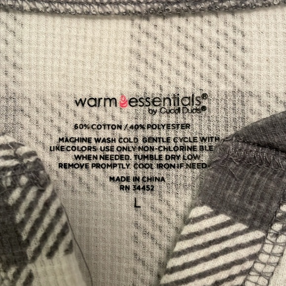 Cuddl Duds Warm Essentials Plaid Checkered Henley Thermal Top Gray White Large - Picture 2 of 9